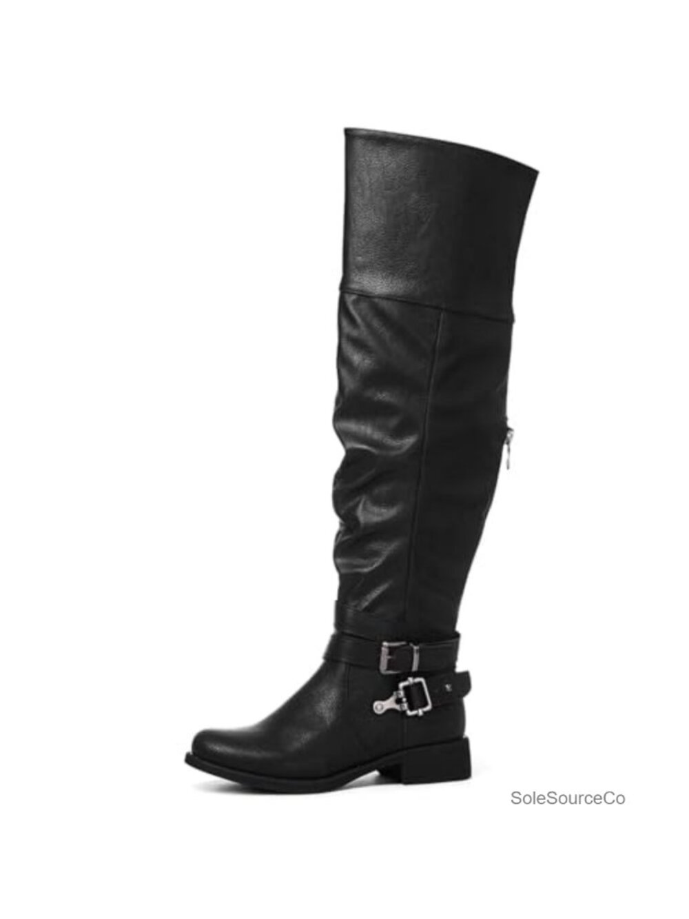 Women's Over The Knee Boots Faux Leather Low Block Heel Slouchy